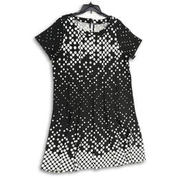 Womens Black White Polka Dot Pleated Keyhole Back Mini Dress Size 18/20