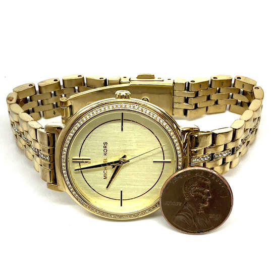 Designer Michael Kors MK-3681 Gold-Tone Round Dial Analog Wristwatch image number 2