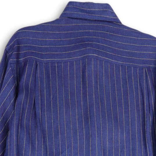 NWT Mens Blue Striped Spread Collar Long Sleeve Button-Up Shirt Size Medium image number 4