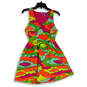 Womens Green Pink Printed Scoop Neck Sleeveless Fit & Flare Dress Size M image number 1