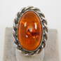 Artisan 925 Amber Cabochon Rope Oval Statement Ring 15.2g image number 2