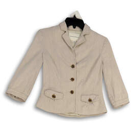 Womens Ivory Notch Lapel Pockets Long Sleeve Button Front Jacket Size 0