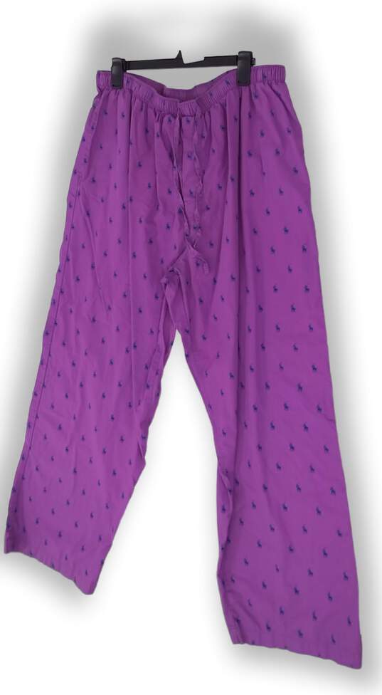 Womens Purple Blue Elastic Waist Front Pockets Straight Leg Pajamas Pants Sz XL image number 5