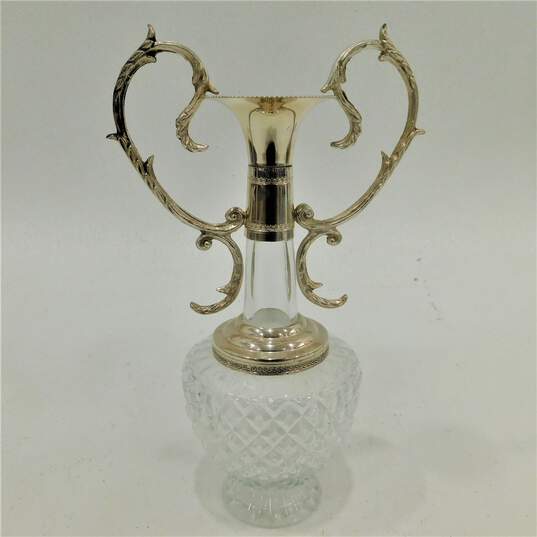 Vintage Silverplate Cut Glass Wine Carafe Decanter image number 2