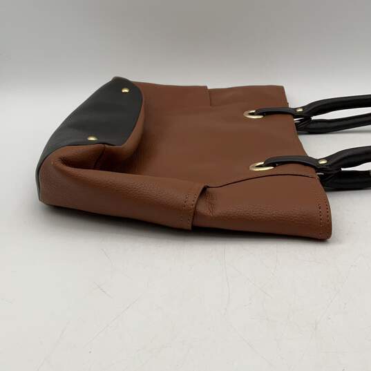Calvin Klein Womens Black Brown Leather Bottom Stud Double Strap Tote Handbag image number 4