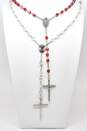 Vintage Silvertone Red & Clear Aurora Borealis Crystals Beaded Crucifix Cross Rosary Necklaces 122.2g image number 2