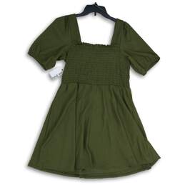 NWT Nine West Womens Green Short Sleeve Smocked Pullover Mini Dress Size L alternative image
