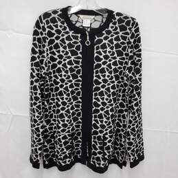 Misook WM's Black & White Animal Print Cardigan Full Zip Sweater Size XS