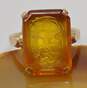 Vintage 10K Gold Yellow Glass Intaglio Cameo Woman Ring 4.6g image number 4