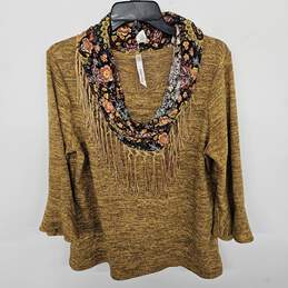 NY Collection Mustard Blouse w Scarf