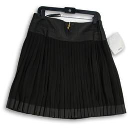 Womens Black Pleated Welt Pocket Back Zip Short A-Line Skirt Size 8 alternative image
