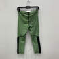 Womens Green Black Flat Front Skinny Leg Pull-On Capri Leggings Size Medium image number 3