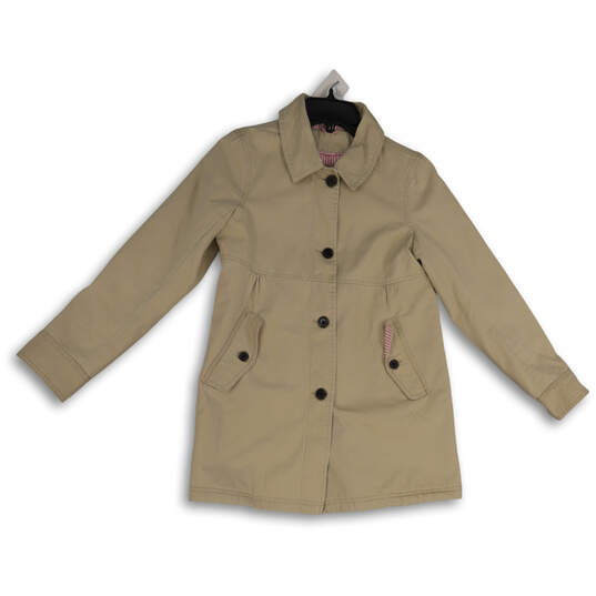 Girls Beige Long Sleeve Collared Pockets Button Front Trench Coat Size Large image number 1