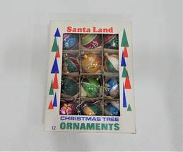 VTG Santa Land 12 Mercury Glass Christmas Ornaments Small Polished Decorated IOB