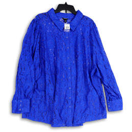NWT Womens Blue Floral Lace Long Sleeve Spread Collar Button-Up Shirt Sz 5