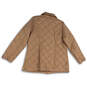 Womens Beige Long Sleeve Pockets Collared Snap Up Puffer Jacket Size Large image number 2