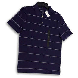 NWT Mens Blue White Striped Short Sleeve Collared Golf Polo Shirt Size S