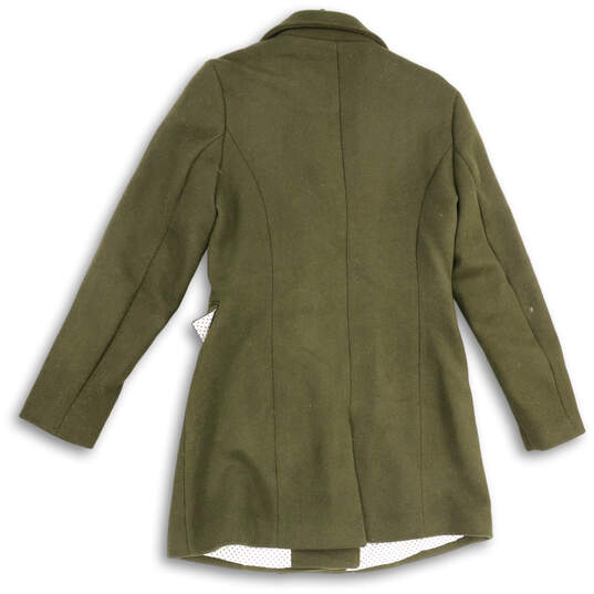 Womens Green Long Sleeve Flap Pocket Double Breasted Pea Coat Size Medium image number 2
