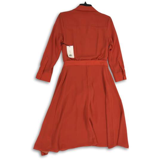 NWT Womens Orange Lace Hem Long Sleeve Collared Belted Hi-Low Shirt Dress Size S image number 2