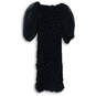 Womens Black Polka Dot Balloon Sleeve Back Zip Ruched Mini Dress Size XS image number 2