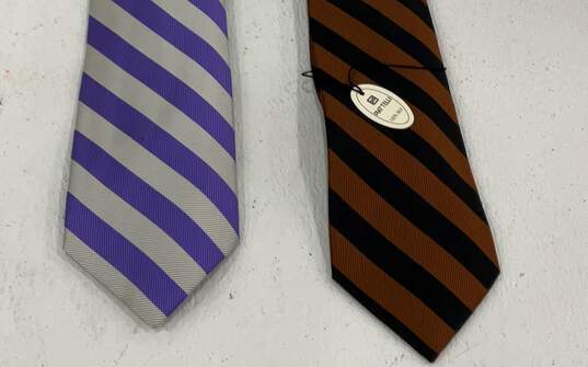 NWT Lot Of 2 Mens Multicolor Striped Adjustable Silk Designer Neck Ties image number 3
