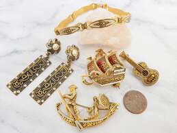 Vintage Spanish Damascene Gold Tone Figural Jewelry