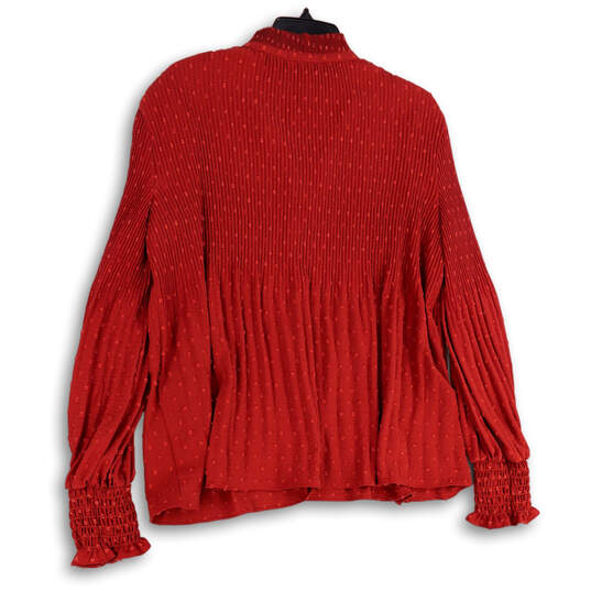 NWT Womens Red Pleated Tie Neck Balloon Sleeve Blouse Top Size Large image number 2