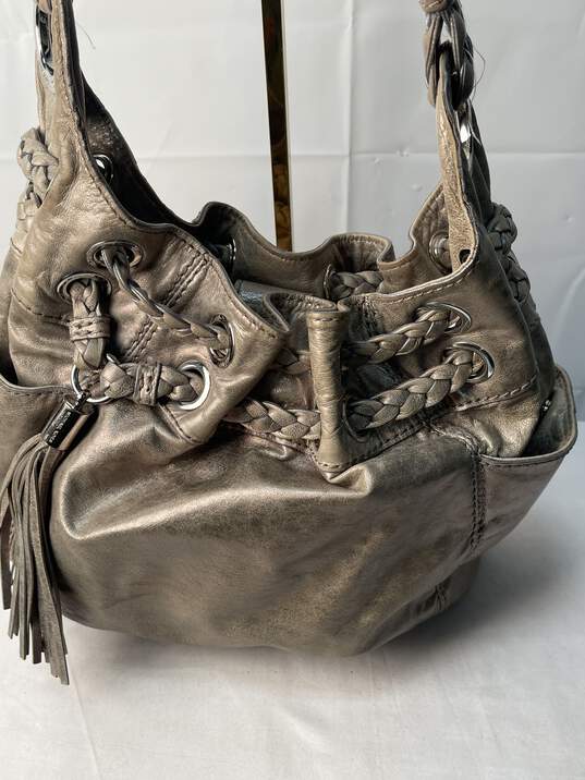 Certified Authentic Michel Kors Silver Gently Used Metallic Hobo Bag image number 2