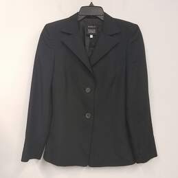 Womens Black Silk Long Sleeve Collared Single Breasted Blazer Jacket Size 6