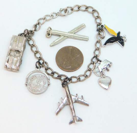 Vintage Silver Tone Travel Charm Bracelet w/ 6 Charms 27.1g image number 10