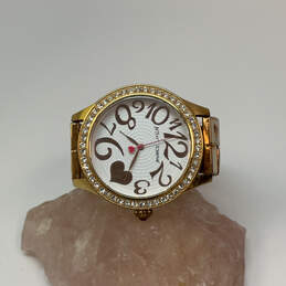 Designer Betsey Johnson Gold-Tone Rhinestones Round Dial Analog Wristwatch