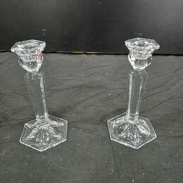 Pair of Tall Crystal Pedestal Candle Stick Holders