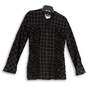 Womens Black Checked Wool Ruched Front Long Sleeve Button Front Jacket Sz 8 image number 1