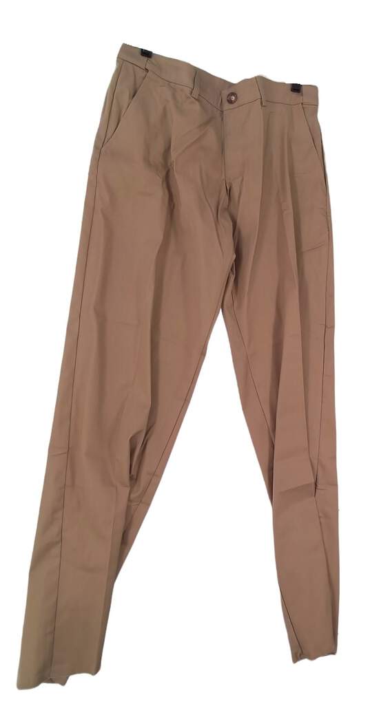 Men's Tan Regular Fit Flat Front Pockets Straight Leg Dress Pants image number 1