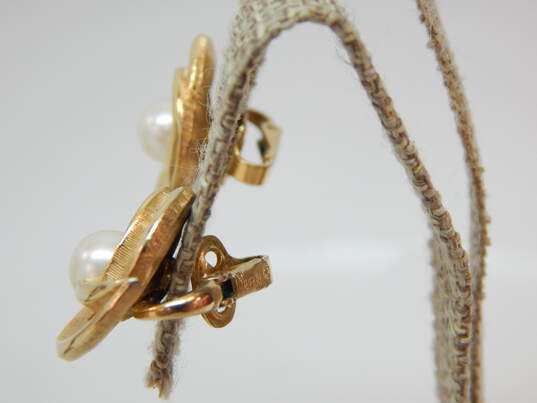 Vintage Crown Trifari Ethereal Faux Pearl & Leaf Clip On Earrings 27.8g image number 1