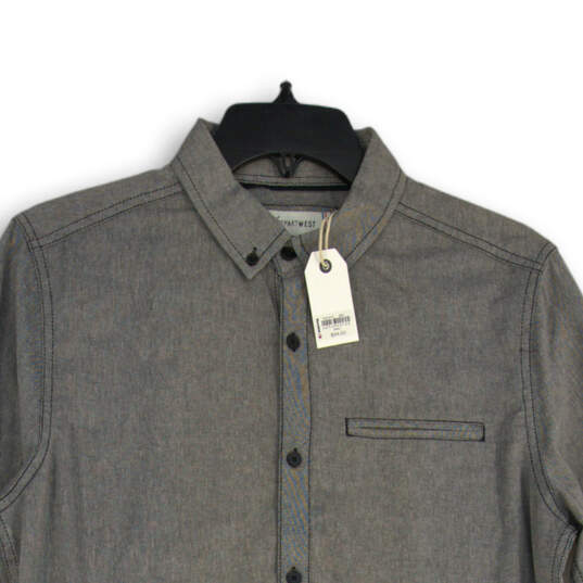 NWT Mens Gray Collared Long Sleeve Button-Up Shirt Size 38W 30LAC image number 3