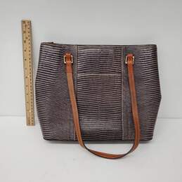 Dooney & Bourke Lexington Lizard Embossed Gray & Brown Leather Tote Bag alternative image