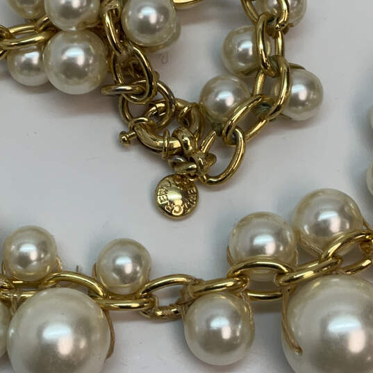 Designer J. Crew Gold-Tone Link Chain Faux Pearl Stone Statement Necklace image number 4