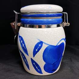 Vintage Blue and White Ceramic Jar