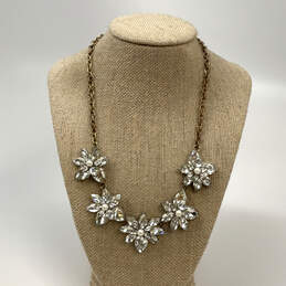 Designer J. Crew Gold-Tone Floral Crystal Cut Link Chain Statement Necklace
