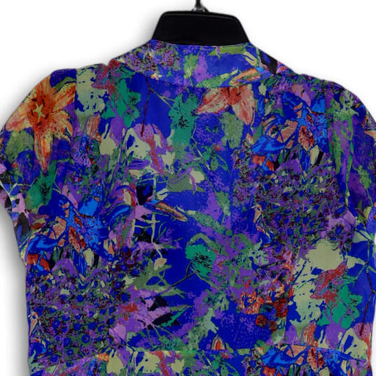 NWT Womens Blue Purple Floral Short Sleeve Button Front Blouse Top Size Large image number 2