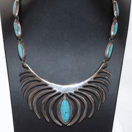 Taxco Sterling Silver 17.5" Blue Accent Statement Necklace