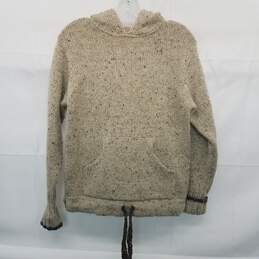 Aran Sweater Market Brown Wool Pullover Hoodie Size S