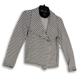 Womens Gray Striped Long Sleeve Collared Asymmetrical Full-Zip Jacket Sz XS