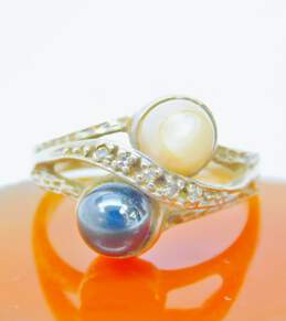 Vintage 14K White Gold Diamond Accent & Pearl Ring 5.3g