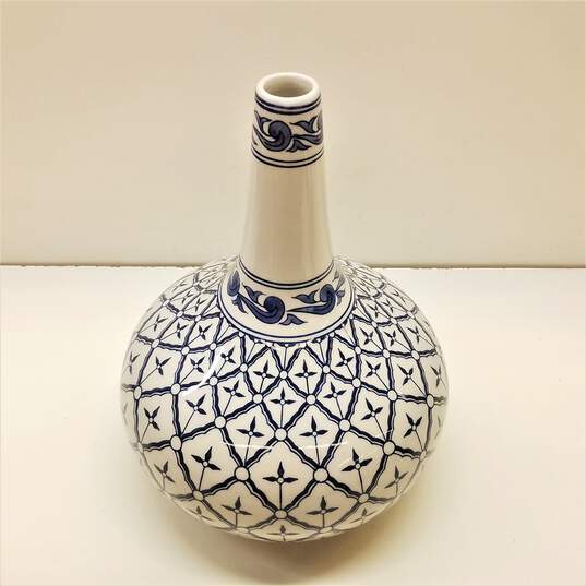 Porcelain Vase 14in Tall Asian Blue and White Ceramic  Vase image number 2