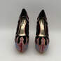 Womens Black Red Leather Sequin Bling Flame Fire Round Toe Pump Heels Sz 10 image number 2
