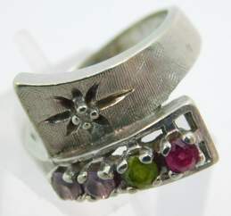 Vintage 10K White Gold Diamond Accent, Sapphire, Ruby & Peridot Mother's Ring 3.6g