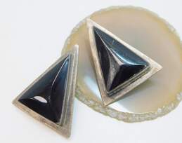 Vintage Sterling Silver Taxco Onyx Geometric Clip On Earrings 21.0g alternative image
