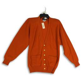 NWT Country Shop Womens Orange Knitted Cashmere Cardigan Sweater Sz L